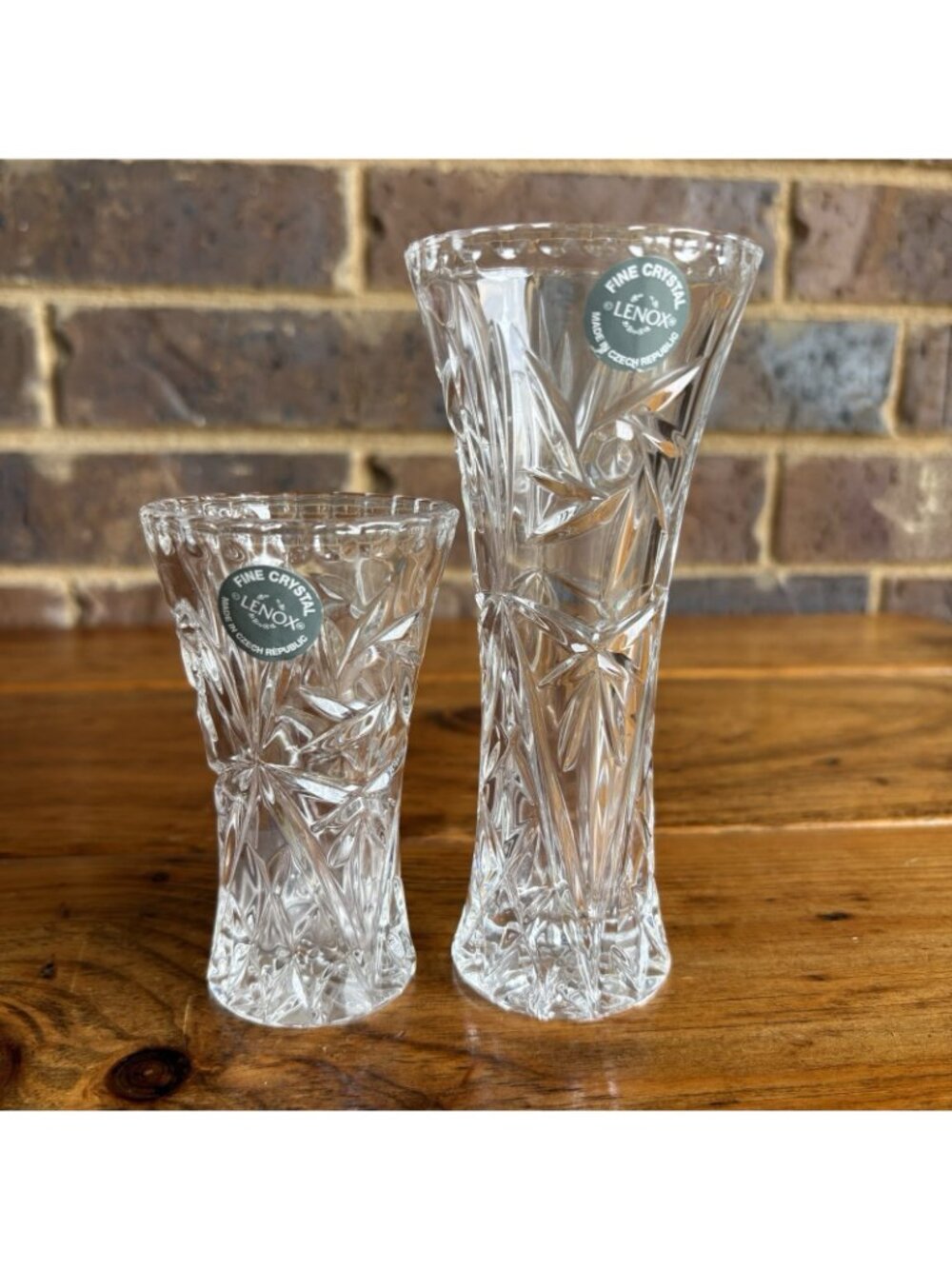 Set of Two Lenox Starburst/Pinwheel Czech Crystal Bud Vases Pinched Rim - Picture 2 of 5